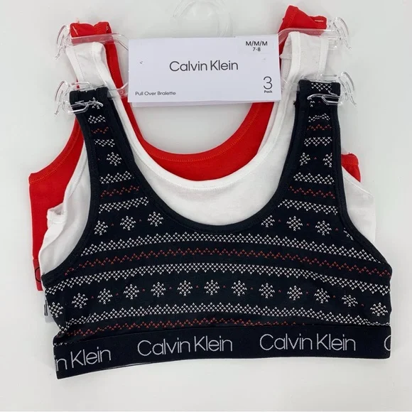 Calvin Klein NWT Girls' Red, Black, and White 3-Pack Pull Over Bralette, Medium - Picture 3 of 12